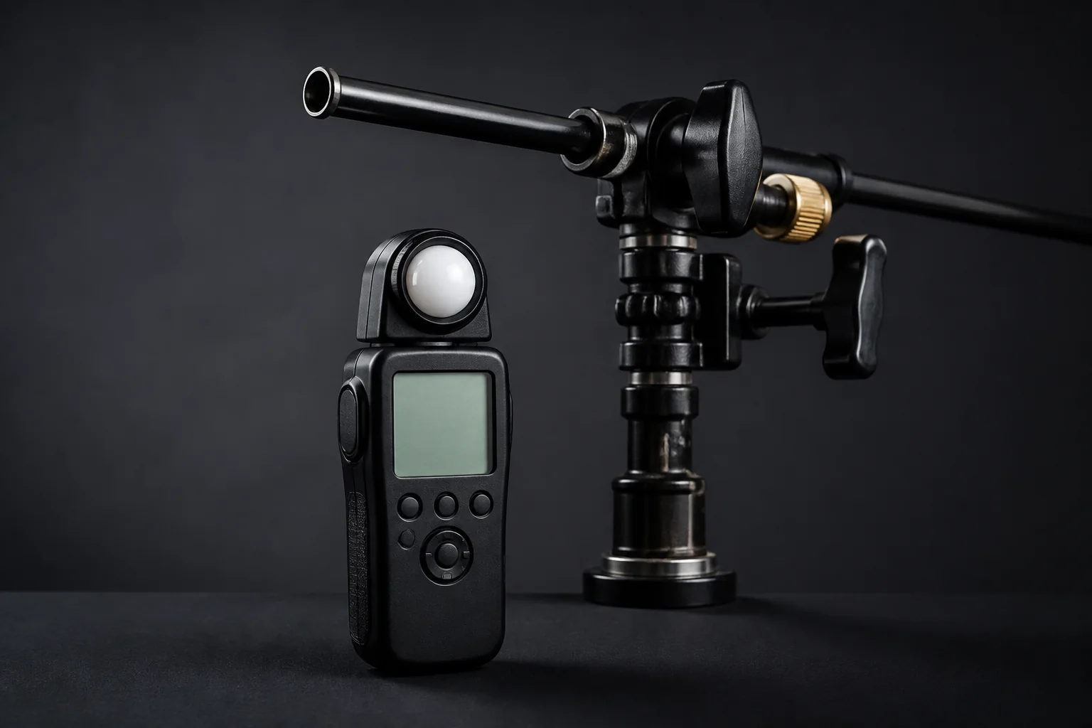 Concept equipment study of a handheld light meter and studio grip hardware